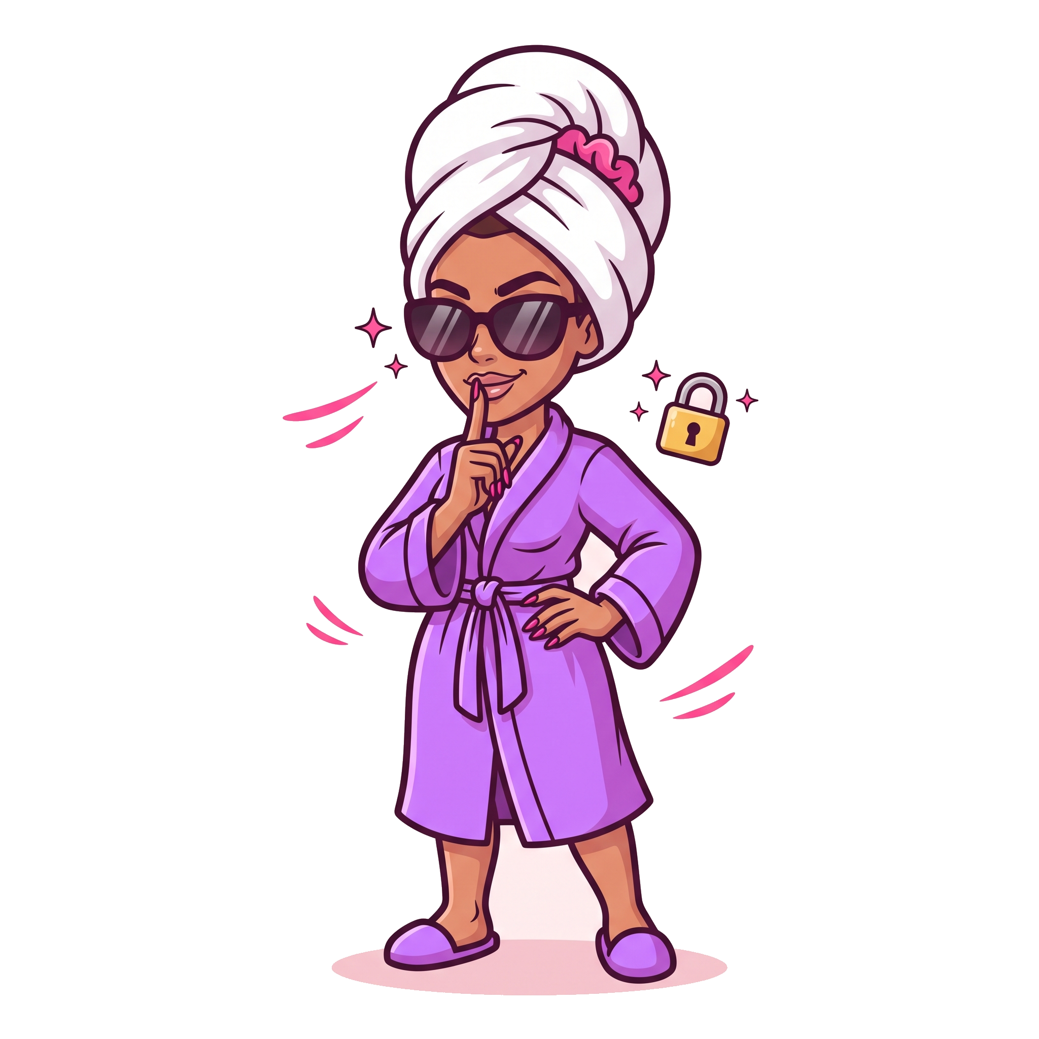 Incognito queen in spa robe and sunglasses